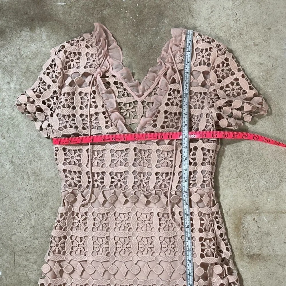 Sandro Paris Manureva Dress Women's Small Pink Floral Laser Cut Crochet Side Zip - Picture 14 of 16